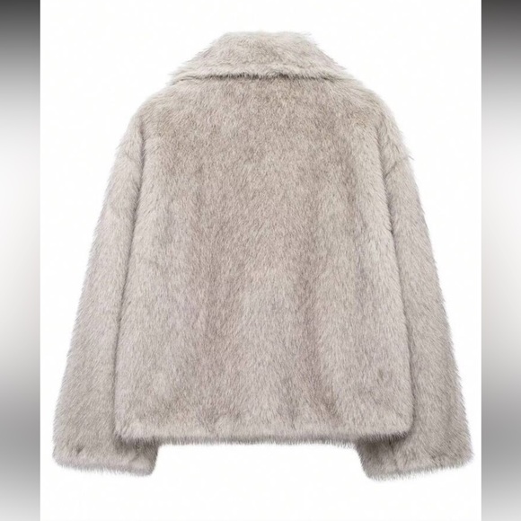 Luxury vintage style cropped oversized faux fur coat gray cream - Picture 5 of 11